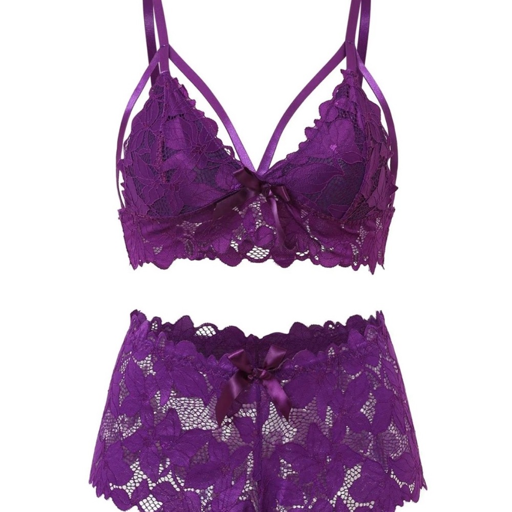 Purple Lace Bralette and Shorts Set
